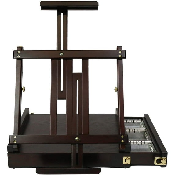 MEEDEN Wooden Table Easel Box with Drawer - Adjustable Artist Tabletop Easel Box Wood with Storage, Sketchbox &Solid Beech , for Studio or Plein Air - Holds Canvases up to 34" High,Walnut