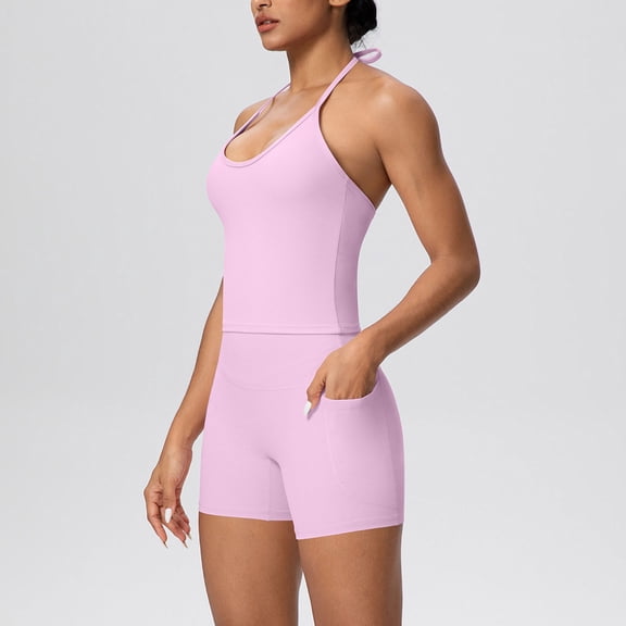 Carnival Outfits for Women 2 Piece Sets Women's Workout Yoga Set Sleeveless Cropped Cami Tops High Waist Biker Shorts Matching Suit with Pockets for Gym, Running Active Wear XL