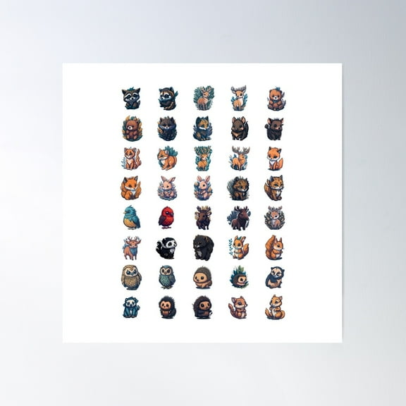 40 Cute Baby Forest Animals Bundle Poster Wall Art, Modern Wall Decor For Living Room Bedroom, 8x12 UNFRAMED