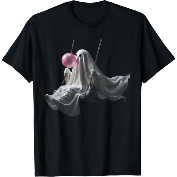 Ghost On Swing Blowing Bubble Gum Spooky Halloween Fall T-Shirt