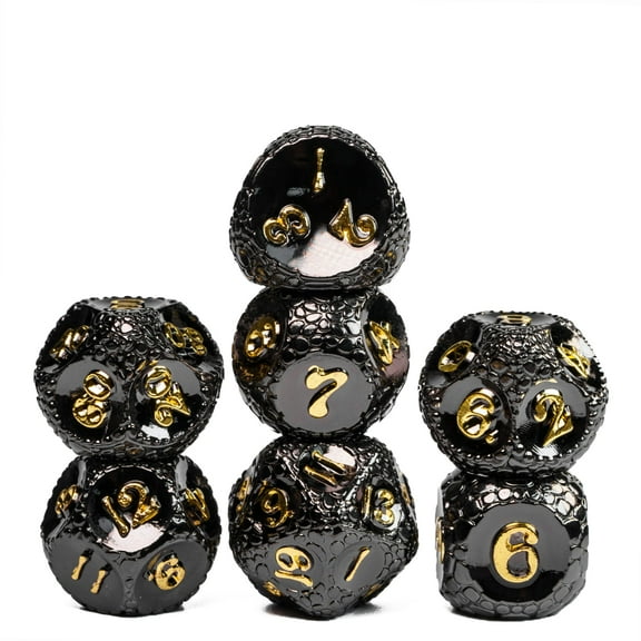 Cusdie 7-Die Metal DND Dice Set, Cobblestone Metal Polyhedral D&D Dice Setfor DND Dungeons and Dragons TTRPG Role Playing Games