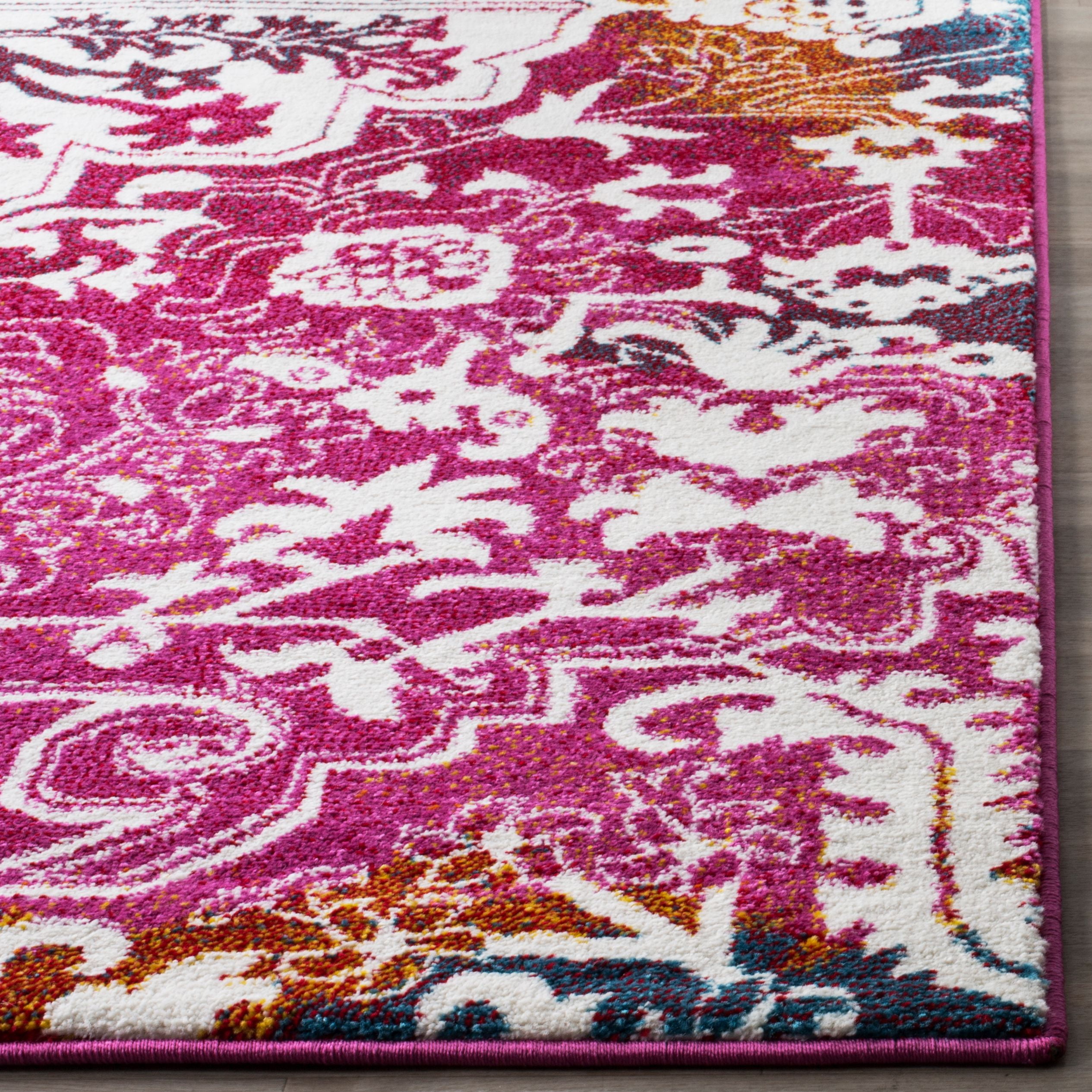 SAFAVIEH Watercolor Daven Abstract Colorful Runner Rug, Ivory/Fuchsia, 2'3" x 8'