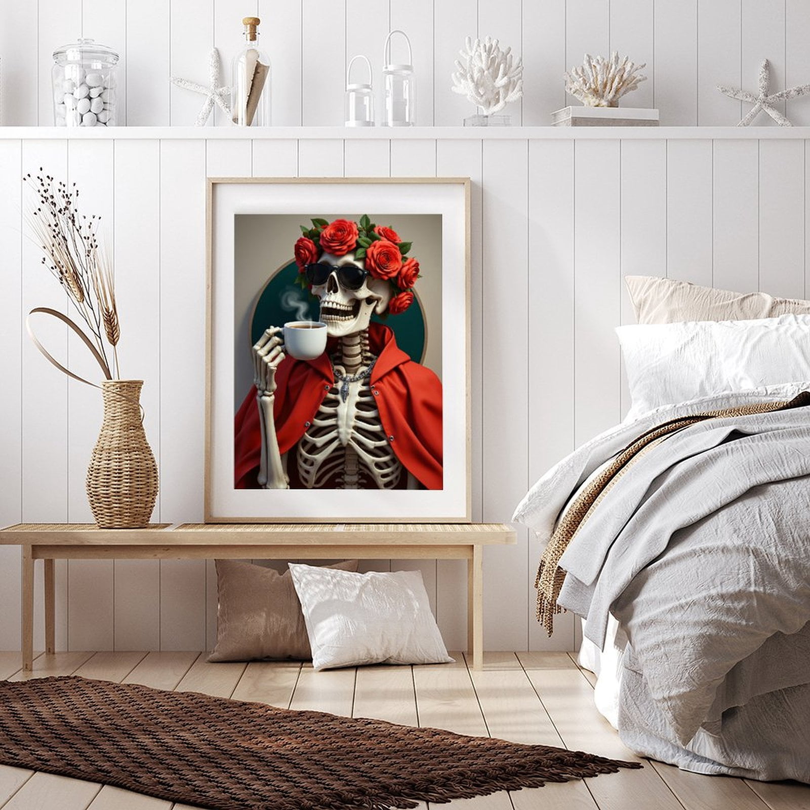 Diamond Art Kit for Adults, Skeleton Rose Cloak Coffee Stylish Diamond Painting for Adults Beginners, DIY Diamond Art Painting Kits, 5D Diamond Painting Crafts for Home Decor 12x16 Frameless