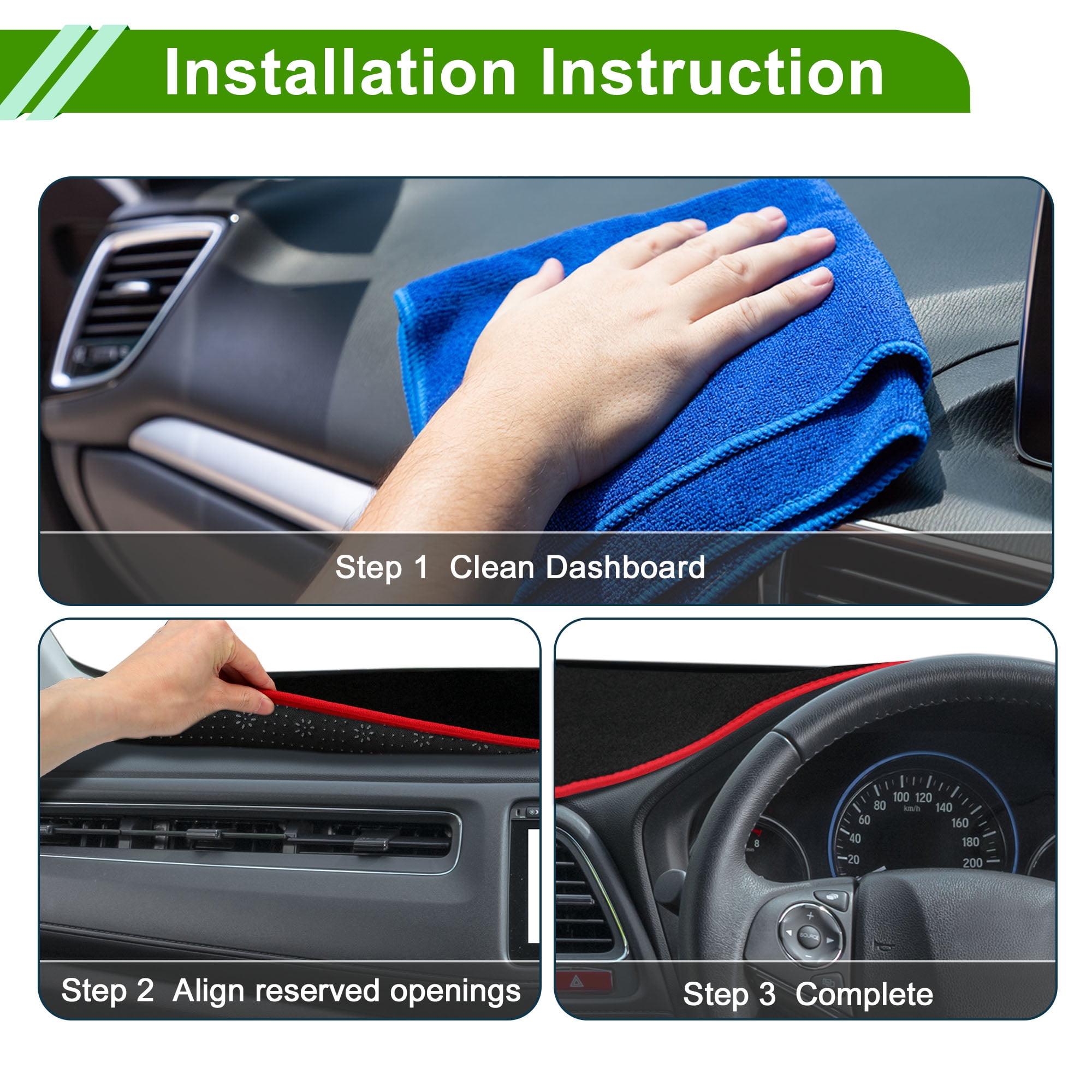 Unique Bargains Dashboard Cover for Hyundai Santa Fe Sport 2013-2018 Non-Slip Front Dash Cover Mat Pat Polyester Silicone Red