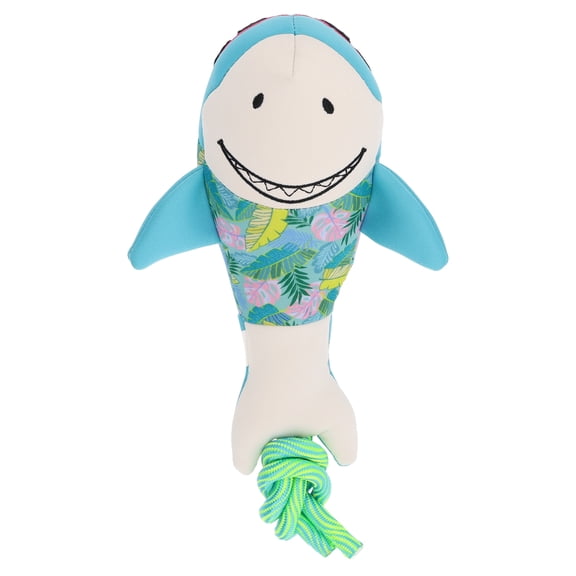Vibrant Life Summer Floating Shark Plush Dog Toy with Rope, Chew Level 2