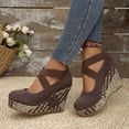 thumbnail image 6 of HomeDM Women's Round Closed Toe Sandals Elastic Ankle Strap Platform Wedges Heels Summer Dress Shoes, Brown Size 6.5, 6 of 9