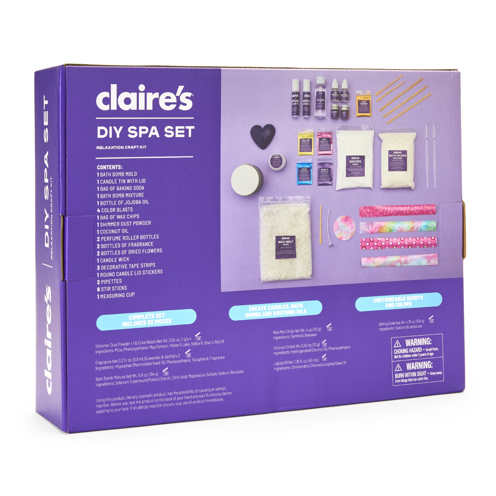 Claire’s® DIY Spa Relaxation Craft Kit, Kids Spa Kit, Bath Bomb Making Set, Self-Care Arts & Crafts