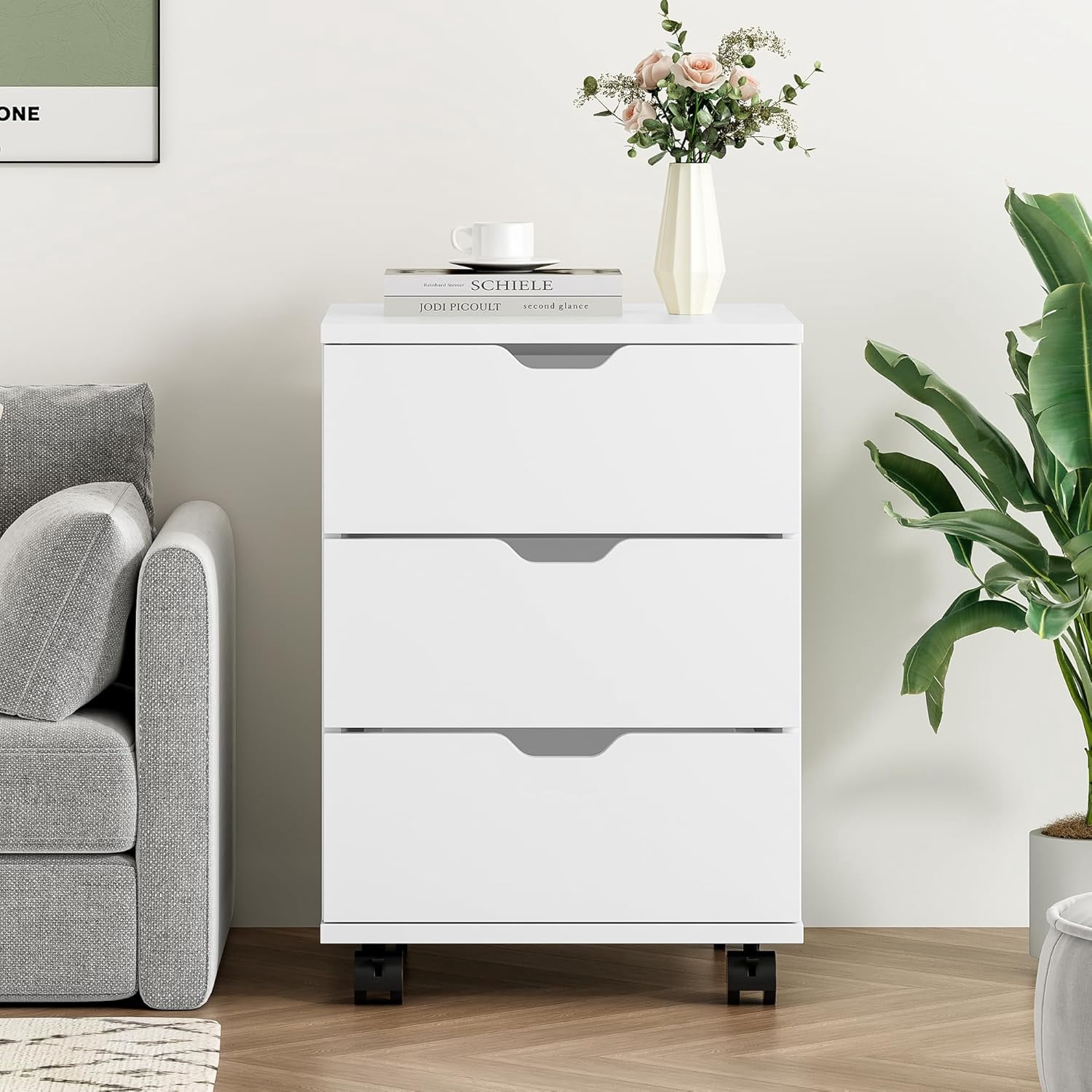 Farini 3-Drawer File Cabinet for Home Office, Mobile Wooden File Cabinet, for Under Desk Storage, White, Non-Assembled