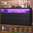 thumbnail image 6 of Black Dresser with 9 Drawers & Open Shelves, Modern 56.7" W Wood Bedroom Dresser with LED Lights and Power Outlet Charging Station, No-Handle Dresser for Living Room Entryway, 6 of 8