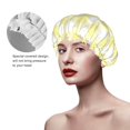 thumbnail image 5 of Lemon Yellow Checkboard A Shower Cap, Reusable Bath Hair Hat for all Hair Lengths Hair Cover with Elastic Band Double Waterproof Layers Bathing Hat, 5 of 5