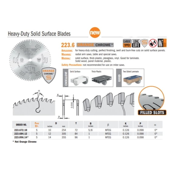 Chrome Heavy Duty Solid Surface Saw Blades