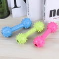 thumbnail image 3 of EeaseMX 3 mancuernas de goma con sonido para perros y gatos, juguetes para morder molares, productos de entrenamiento para mascotas, accesorios interactivos (azul, amarillo y rosa), 3 of 7