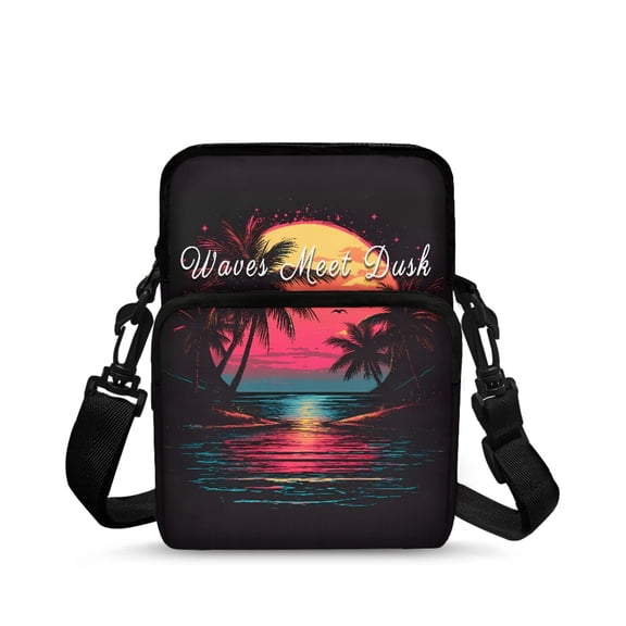 FUIALDOLG Crossbody Bags Tropical Sunset Print Crossbody Purse for Daily, Lightweight Stretch Polyester with Pockets for Women