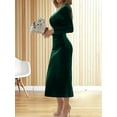 thumbnail image 6 of Womens Elegant Velvet Deep V Neck Wrap Hip Solid Long Sleeve Evening Party Cocktail Prom Gown Long Dress Dark Green S, 6 of 7