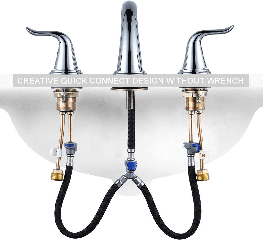 WOWOW Chrome 3 Hole Widespread Bathroom Faucet Chrome Bathroom Sink Faucets 2 Handle Bath Faucet