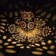 QiShi Hanging Solar Lantern Garden Outdoor, Boho Decorative Metal Decor Flower Waterproof for Pathway Patio Yard