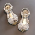 thumbnail image 4 of LNMQLPDBS Baby Princess Shoes Fashion Summer Girls Dress Sandals Performance Shoes Lace Bow Decoration Flat Glitter Sequins Dance Shoes with Pearl Ankle Strap Little Girl Shoes Gold 2-2.5 Years, 4 of 6