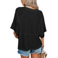 thumbnail image 5 of JUUNthy Womens Summer T-Shirt, Round Neck Loose Fit Short Sleeve Trendy Casual Blouse Khaki XL, 5 of 6