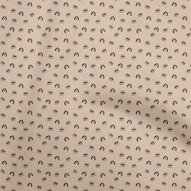 oneOone Cotton Flex Light Beige Fabric Retro Dog Faces Fabric For Sewing Printed Craft Fabric By The Yard 40 Inch Wide