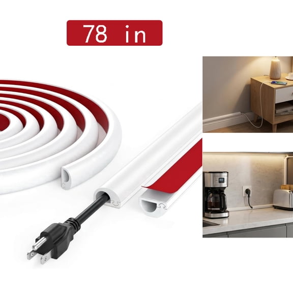 Silicone Cable Hider for Wall – Self-Adhesive Cord Covers for Wires on Wall, Flexible Cable Cover Raceway for Home & Office, White(0.7" W x 0.47" H)