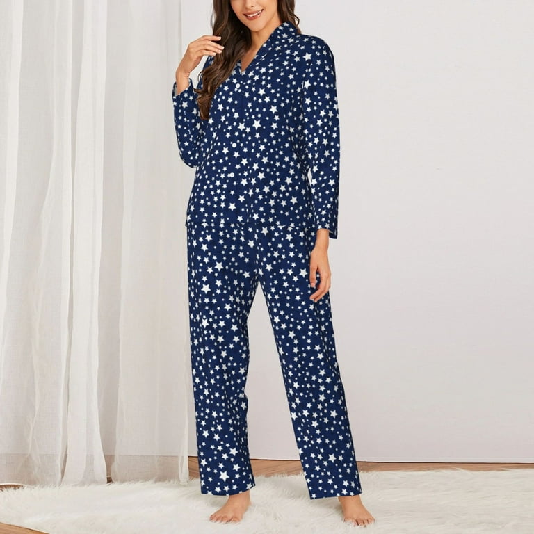 Pajamas for Women Sets, shiny stars night sky navyblue Lounge Sets