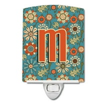 Letter M Flowers Retro Blue Ceramic Night Light