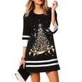 thumbnail image 1 of Robe Mini à Manches 3/4 Col Rond pour Femmes Automne Arbre de Noël Motif Coupe de Vin Élan Robe Décontractée Mode Urbaine, 1 of 9