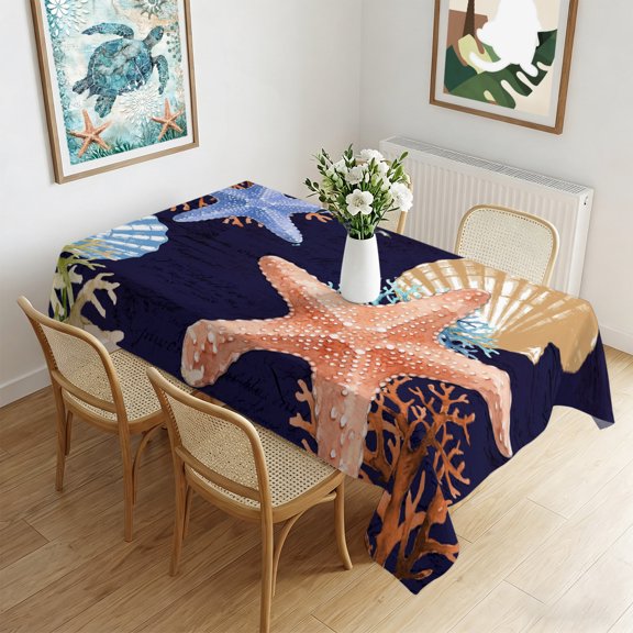 Waterproof Tablecloth Summer Ocean Starfish Seashell Coral Rectangle Table Cloth 60x102in,Wipeable Washable Table Cover Watercolor Tablecloths for Dining Tables Kitchen Picnic Camping Outdoor Party