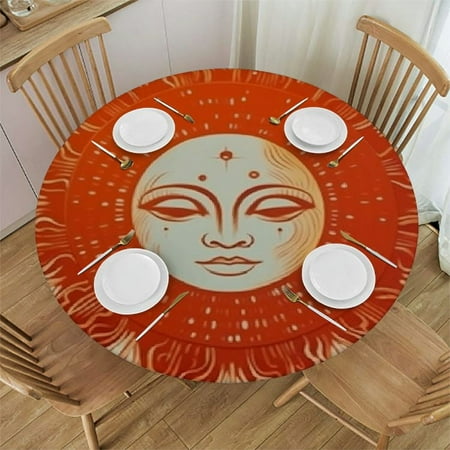 

BCIIG Faces Sun Metaphysical Art Round Table Cover Stain Resistant Washable Indoor Outdoor Tablecloth Kitchen Dining Wedding Parties 100% Polyester Fiber 31 -35