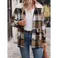 thumbnail image 6 of Female Plaid Shacket Lapel Jacket Long Sleeve Fleece Hooded Jackets Fall Winter Warm Coat Khaki S, 6 of 9