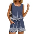 thumbnail image 4 of JULMCOMO Two Piece Sets for Women Floral Print Square Neck Casual Outfits Sleeveless Tank Top Drawstring Lounge Summer Short Sets with Pockets Navy S, 4 of 8