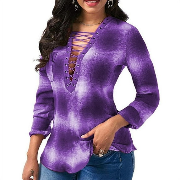 Uhndy Women V-neck Tie Dye Tops Long Sleeve Drawstring BlousePullover T-shirt ,Fashion Long Sleeve Tie dye Tops for Women,Plus Size S-5XL-LQ