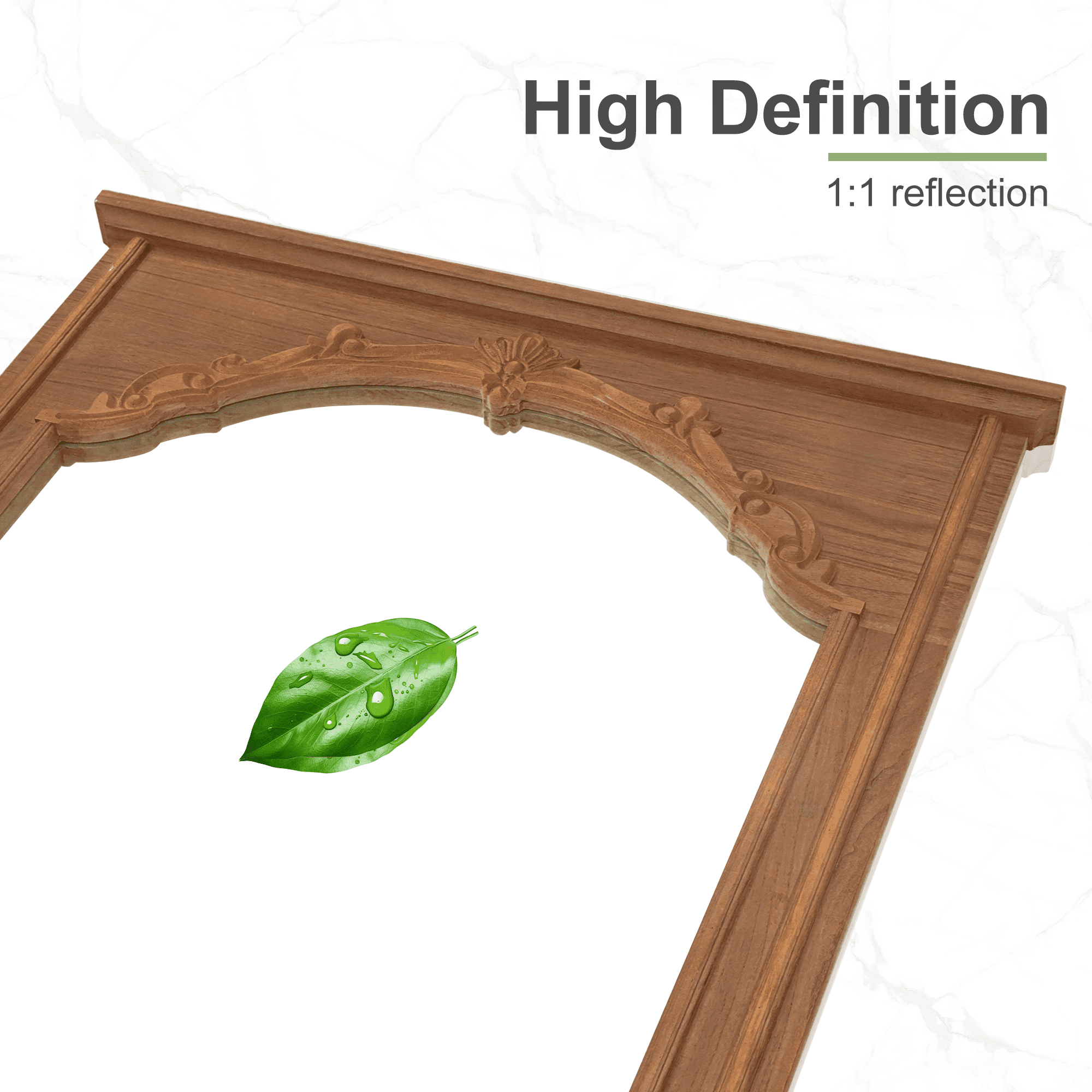 71"x35" Wood Arched Full Length Mirror Carved Floor Standing Mirror,Walnut