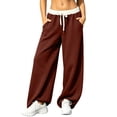 thumbnail image 5 of HomeDM Women's Sweatpants Wide Leg Baggy Thin Fleece Lounge Sweat Pants Elastic Waist Drawstring Joggers with Pockets Wine S, 5 of 7