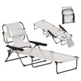 thumbnail image 1 of Outsunny Folding Lounge Chair w/ Reclining Back, Tanning Chair, Cream White, 1 of 10