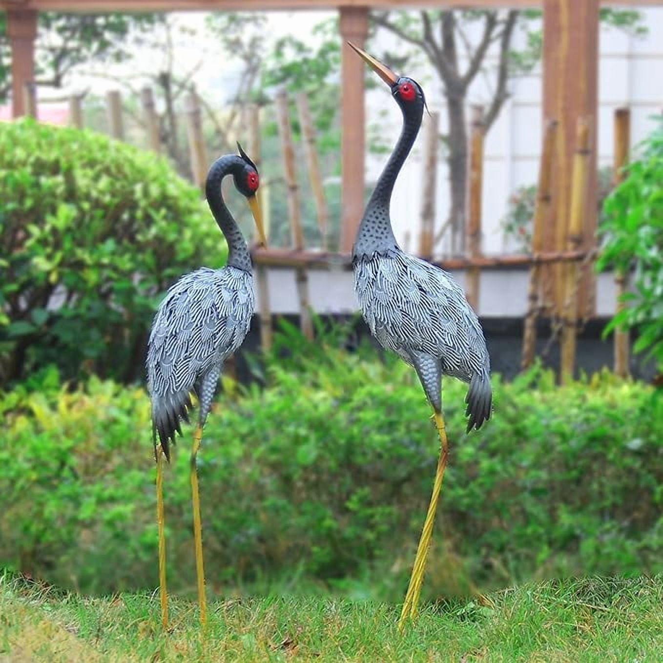 Crane Garden Statue Décor, Metal Crane Yard Art for Outdoor Patio Lawn Backyard Pool, Garden Sculpture & Statues, Set of 2, Black and White