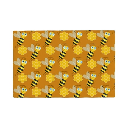 

Placemats Set of 4 funny bees honeycombs yellow Heat Resistant Non - Slip Place mats Waterproof table mat for Kitchen Dining-4片装