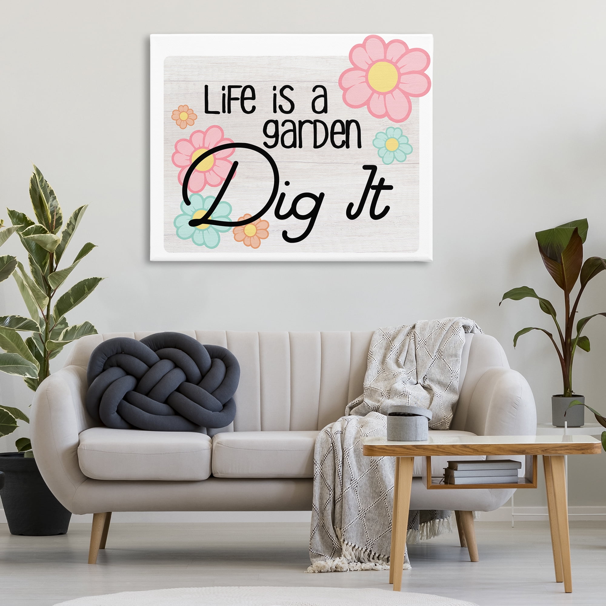 Stupell Industries Life's A Garden Phrase Plants & Flowers Painting Wrapped Canvas Art Print Wall Art, 48 x 36