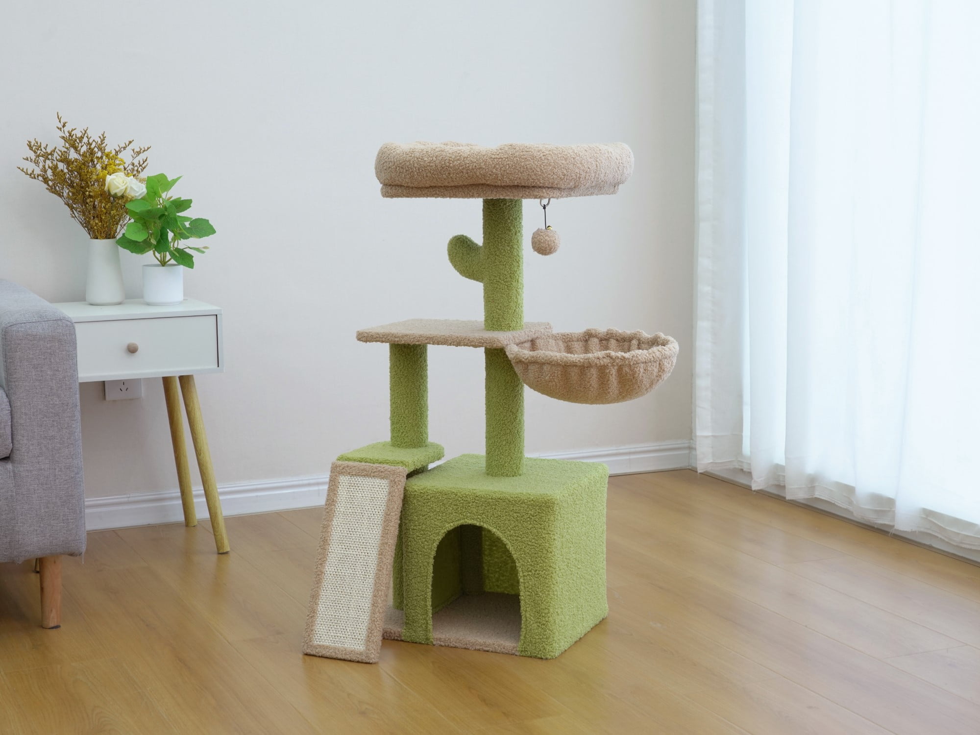 Vibrant Life Medium 4-Level 35" Cactus Cat Tree with Condo and Hammock, Green