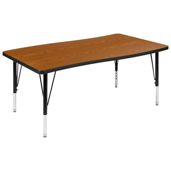 Bowery Hill 26" x 28" x 48" Wave Wood Top Adjustable Activity Table in Oak
