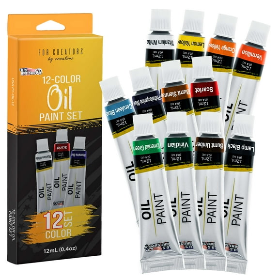 U.S. Art Supply 12 Color 10ml Tubes Artist Oil Paint Set Painting Pigment