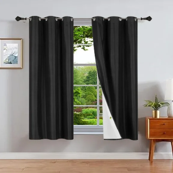 Gorgeous Home Linen Black Foam Backing 2pc Blackout Panel Window Grommet Curatin Drape 35" Width X 63" Length Each pc