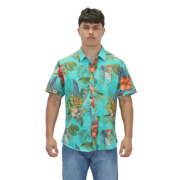 ALOHA SHIRT: HIBISCUS ACCENT-TEAL SMALL
