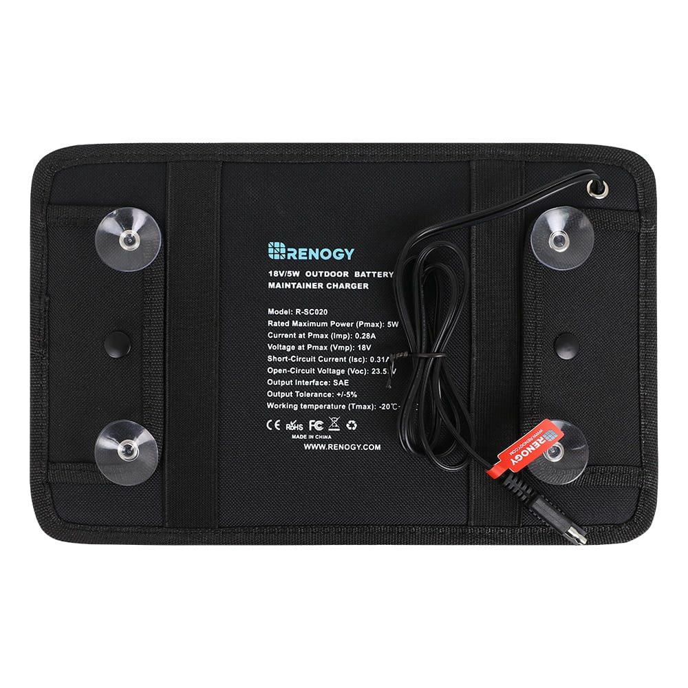 Renogy 5W Outdoor Battery Charger Maintainer Trickle Charger with Lighter Plug, Alligator Clips, and Battery Cables