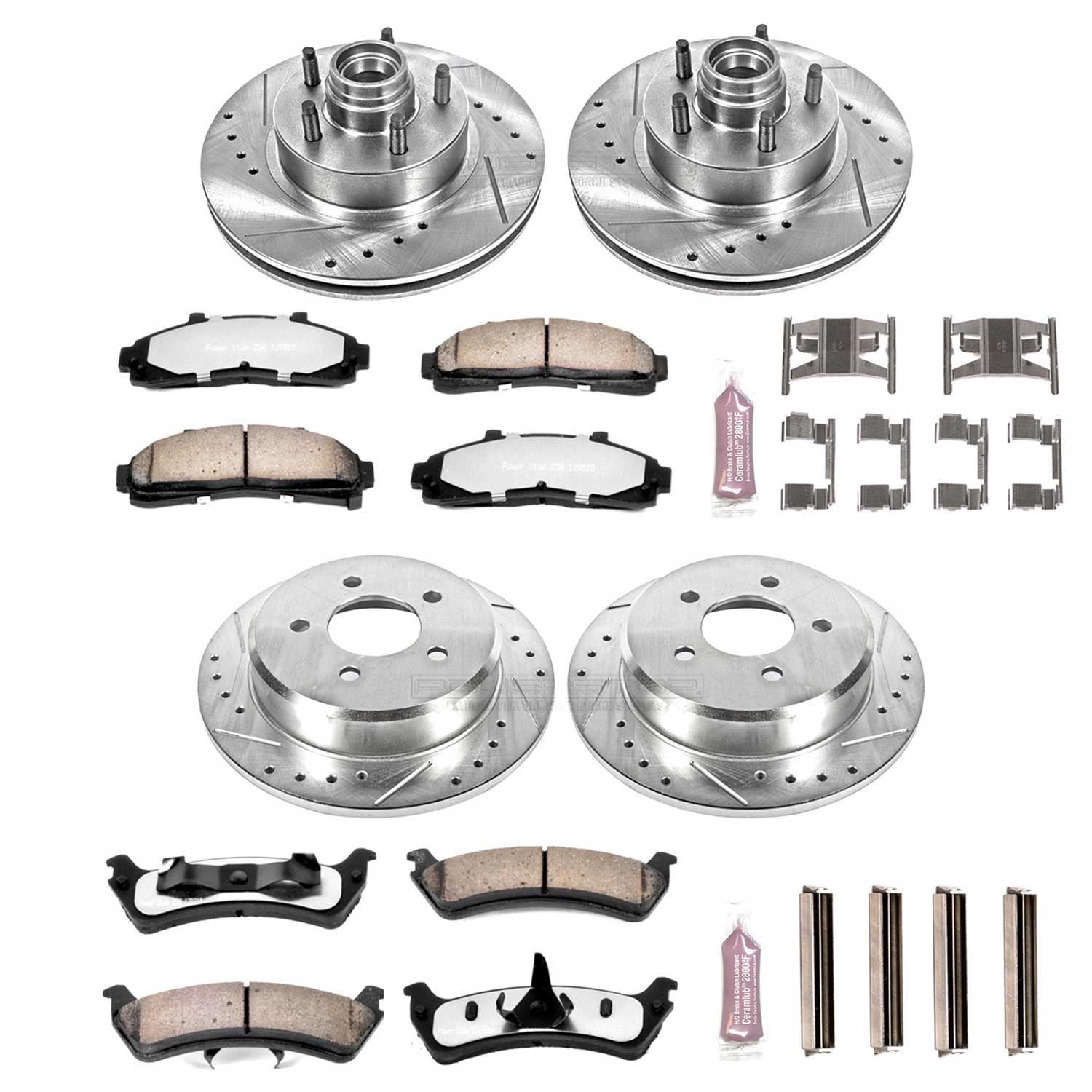 PowerStop Front and Rear Z36 Truck & Tow Carbon-Fiber Ceramic Brake Pad and Drilled and Slotted Rotor Kit Fits: FORD MERCURY Select Models K1855-36