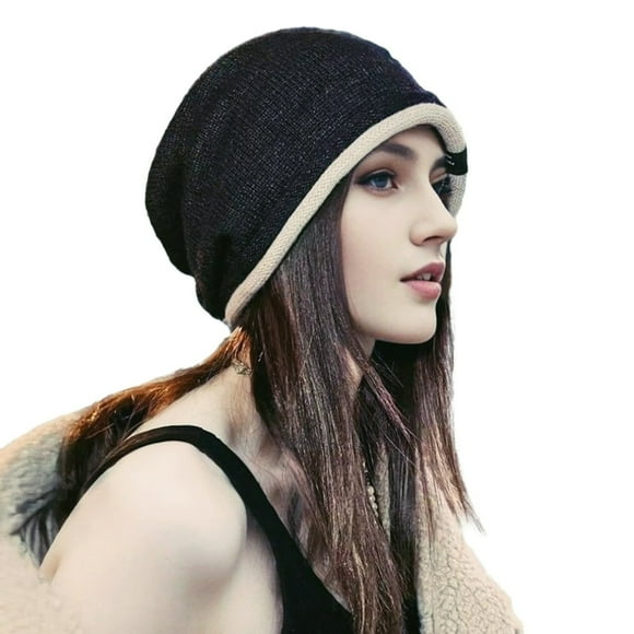 Women Winter Hat Knitted Elastic Thick Warm Soft Cold Resistant No Brim Beanie Baggy Solid Color Lady Cap