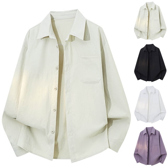 Surchemise pour Homme Veste Mélange de Polyester Chemise Boutonnée Col Rabattu Manches Longues avec Poche Décontractée Quotidienne Travail Affaires Mode Urbaine,JASKFLY,Violet m