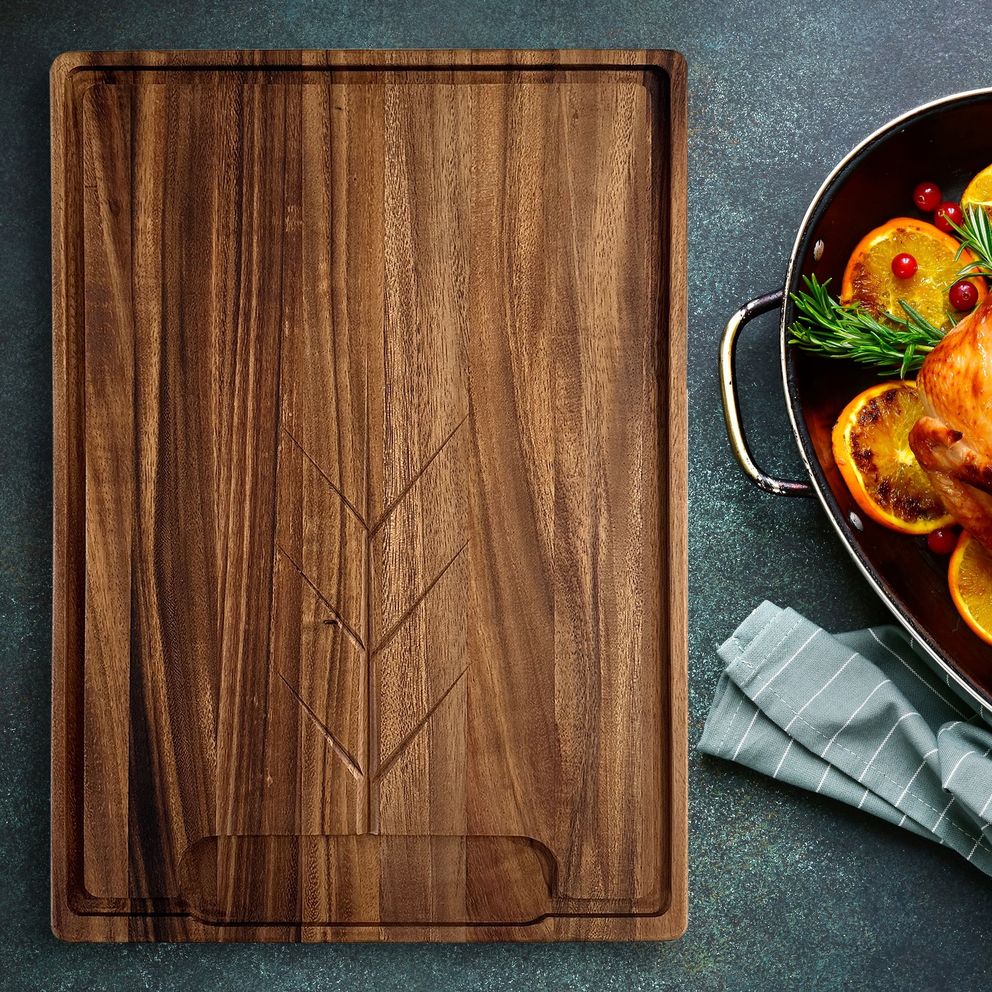 Ironwood Gourmet Osterbotten Rectangular Carving Board, 20" x 14" Acacia Wood Cutting Board With Juice Groove