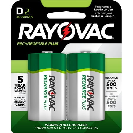 RAYOVAC D 2-Pack RECHARGEABLE PLUS Batteries, PL713-2