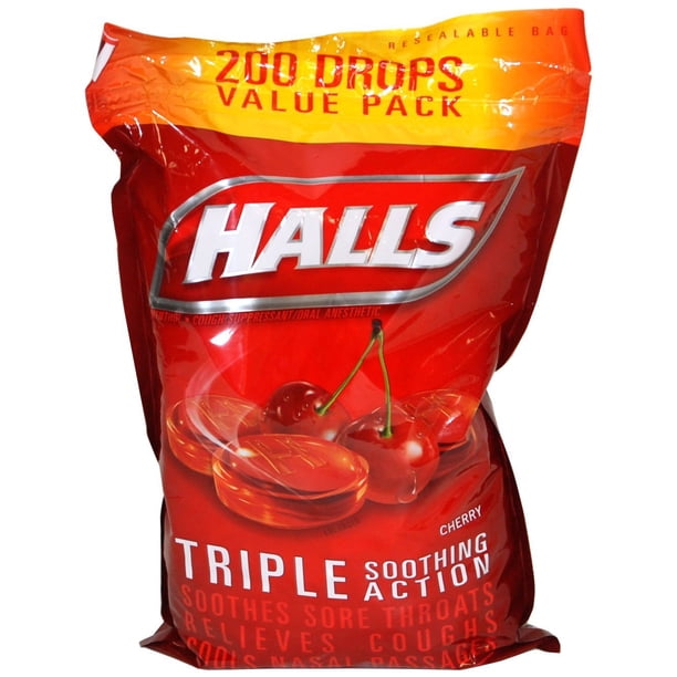 Halls Triple Soothing Action Cough Drops 200 Count, Cherry
